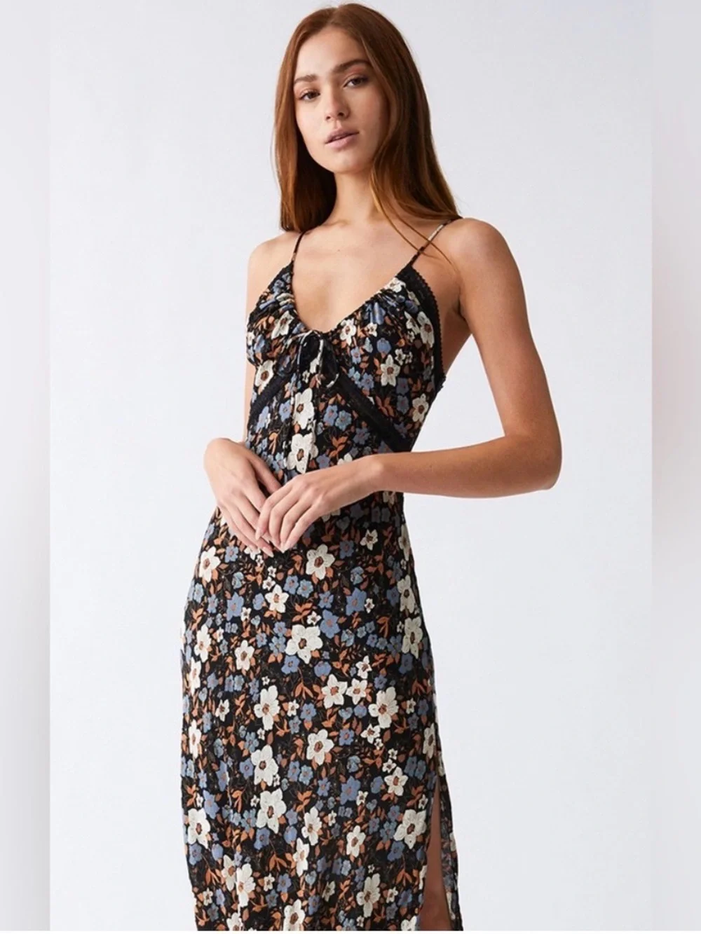 Free People All I Wanted Slip Maxi Dress Ditsy Floral Print XS Natural Boho